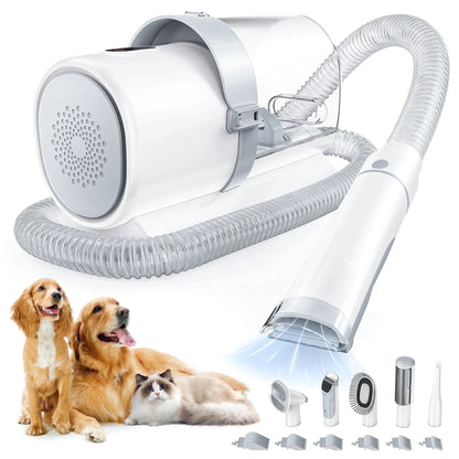 Dog Grooming Kit, 2.5L Pet Hair Grooming Vacuum, 5-In-1 Electric Clippers Cleaning Sets for Dog/Cat/Other Animals, Gray