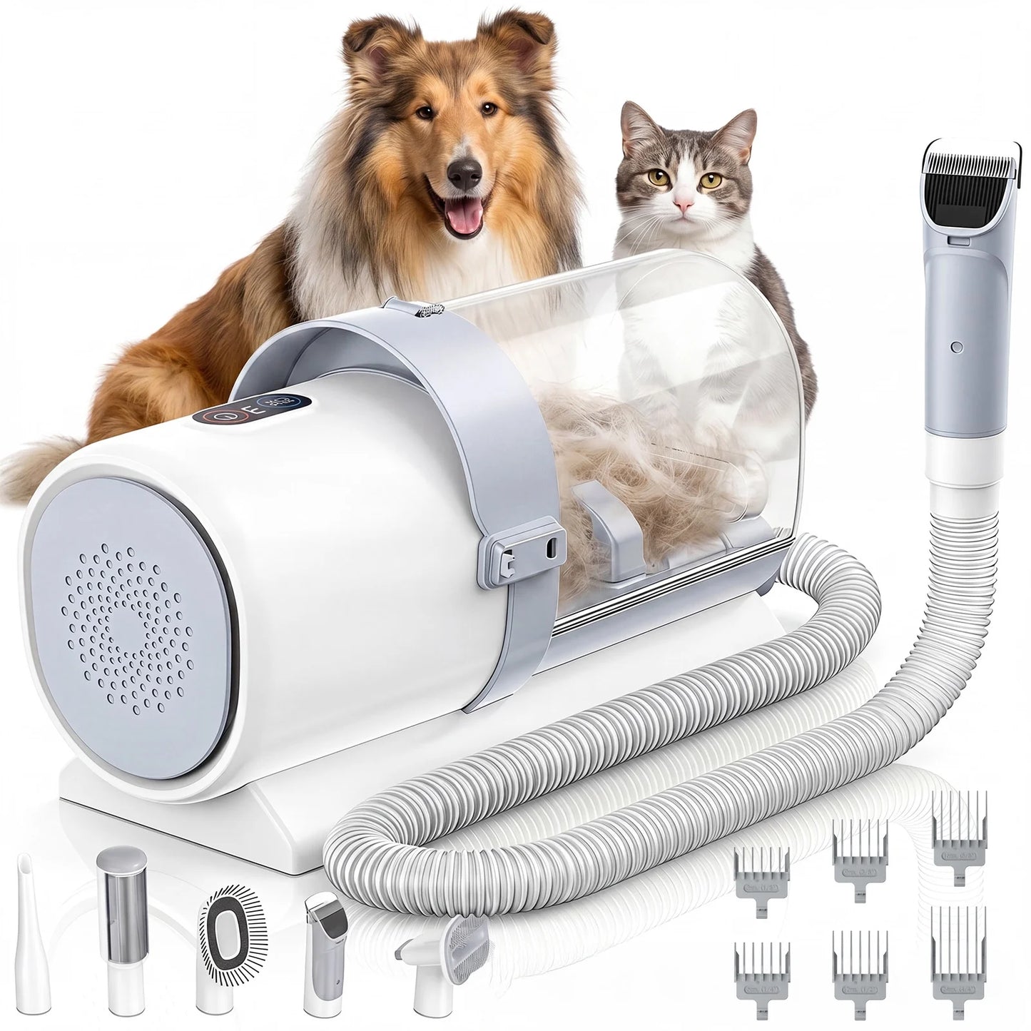 Dog Grooming Kit, 2.5L Pet Hair Grooming Vacuum, 5-In-1 Electric Clippers Cleaning Sets for Dog/Cat/Other Animals, Gray