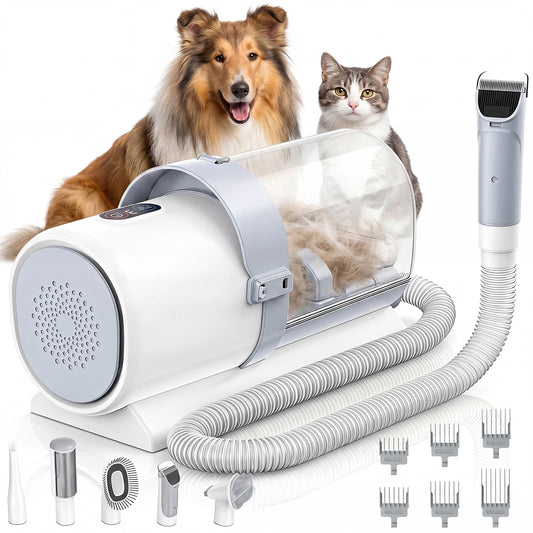 Dog Grooming Kit, 2.5L Pet Hair Grooming Vacuum, 5-In-1 Electric Clippers Cleaning Sets for Dog/Cat/Other Animals, Gray
